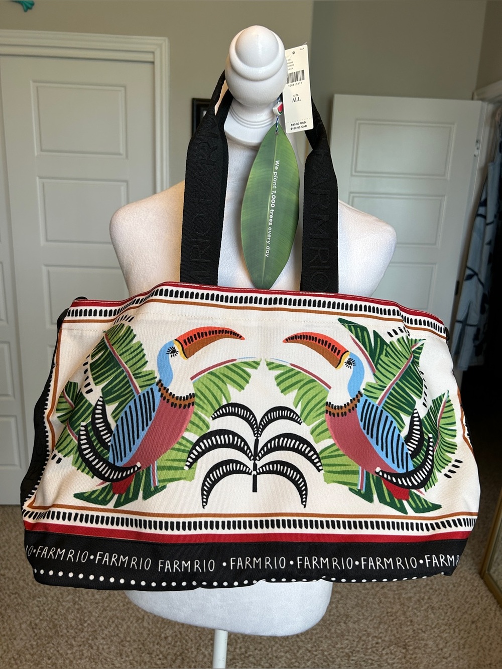 FARM Rio Anthropologie Toucan With Foliage Destiny Bag Tote NWT